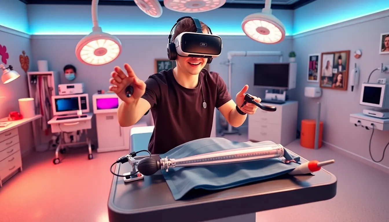 Player immersed in Surgeon Simulator VR in a humorous operating room.