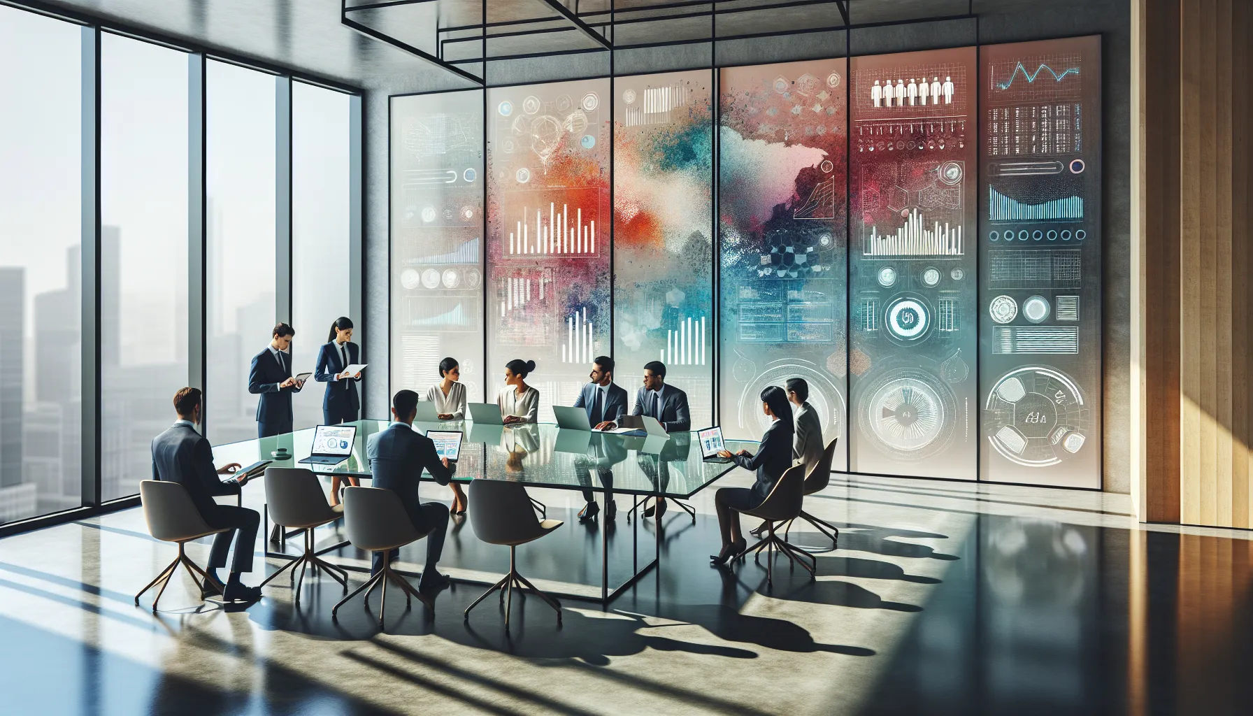 diverse team collaborating on ecmoinstans in a bright office setting.