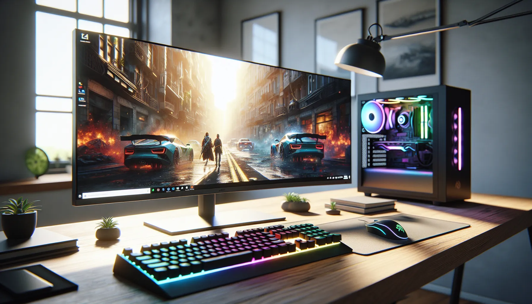 A gaming monitor showing 144 Hz next to an office monitor at 60 Hz.