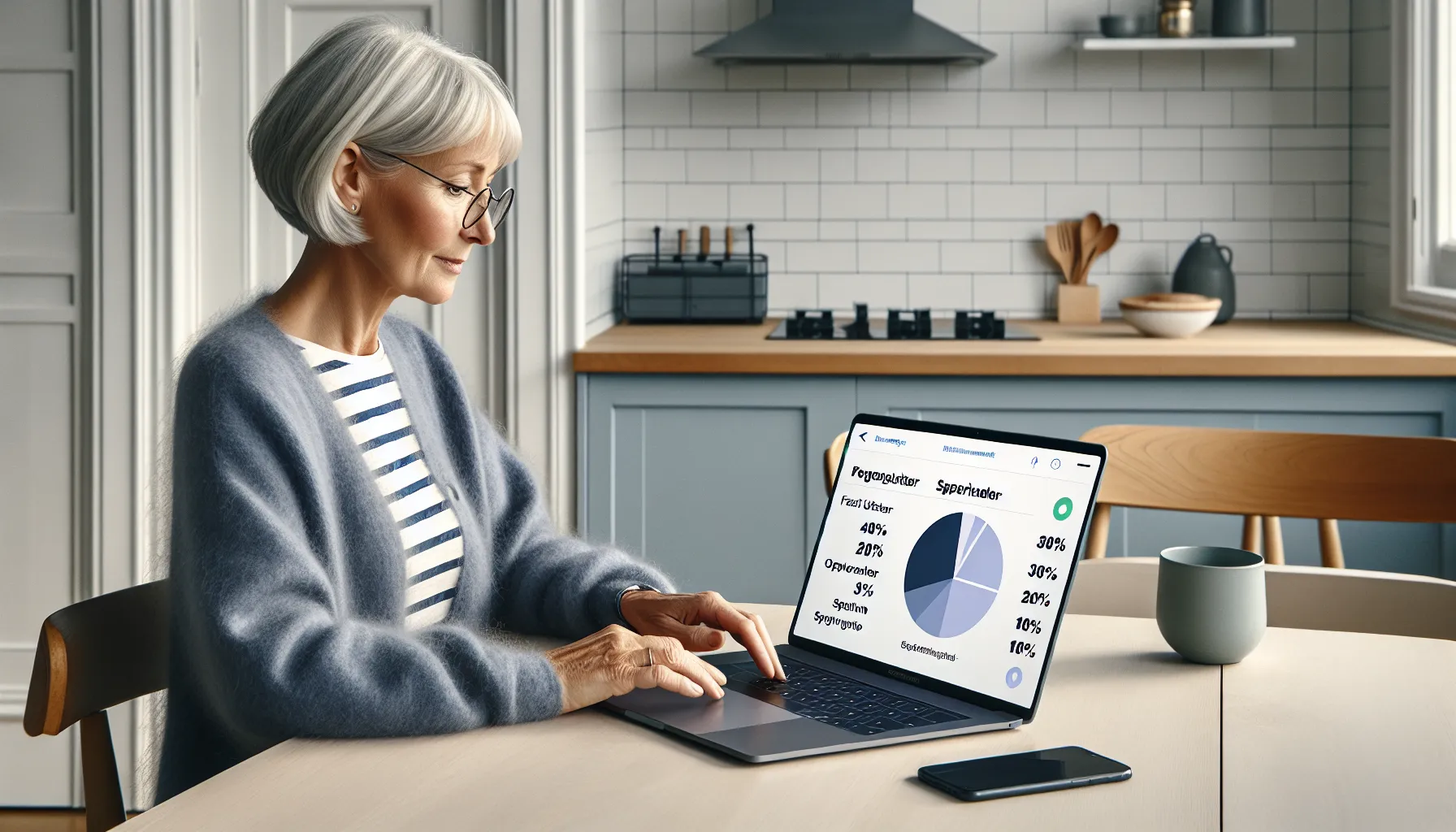 Norwegian retiree setting up an automated 40/30/20/10 budget at home.