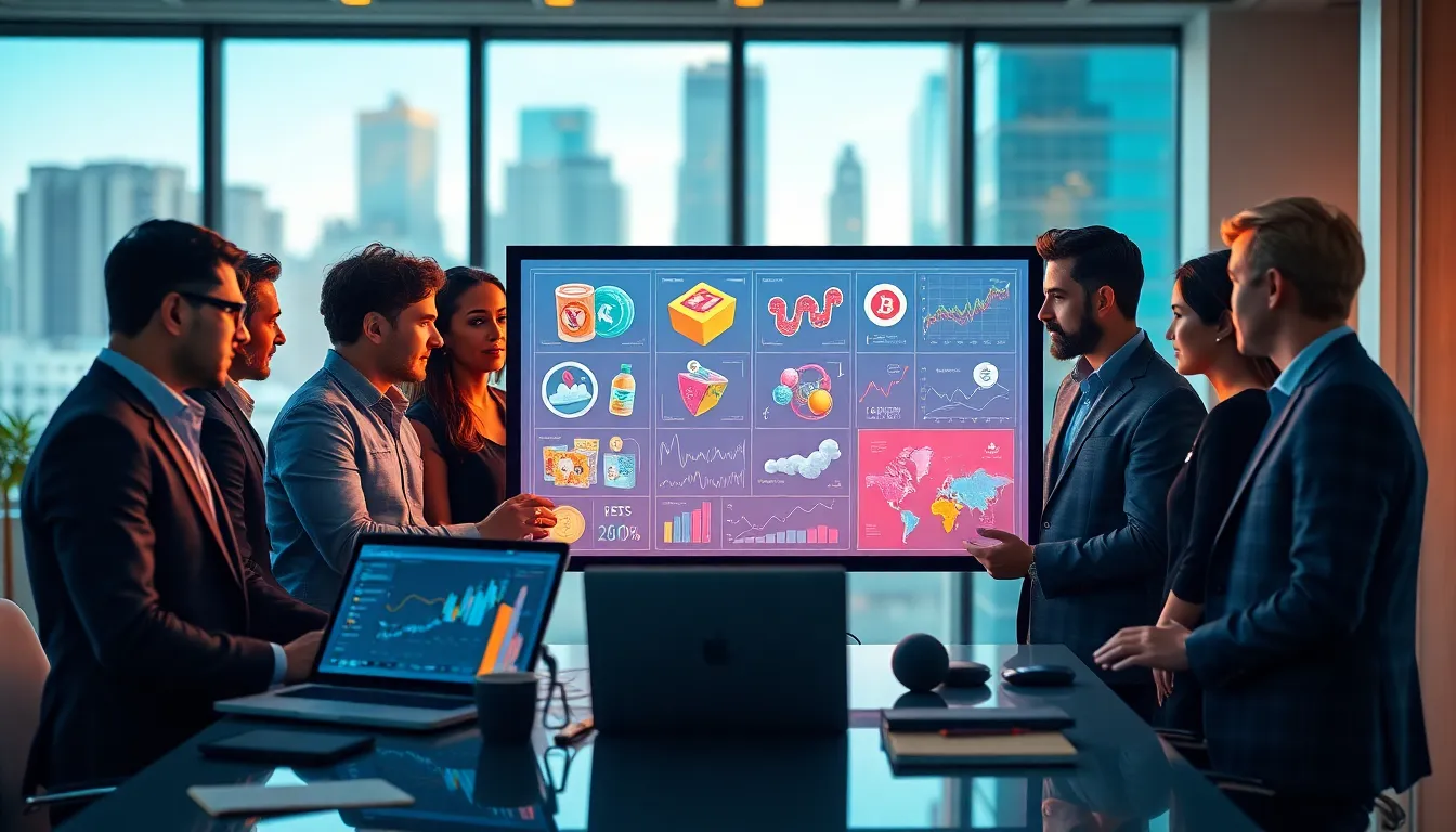diverse team collaborating on NFTs in a modern digital workspace.