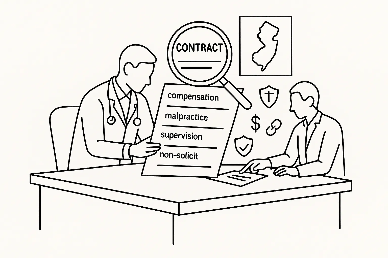 PA reviewing a contract with an attorney and New Jersey Physician Assistant Contract Review.