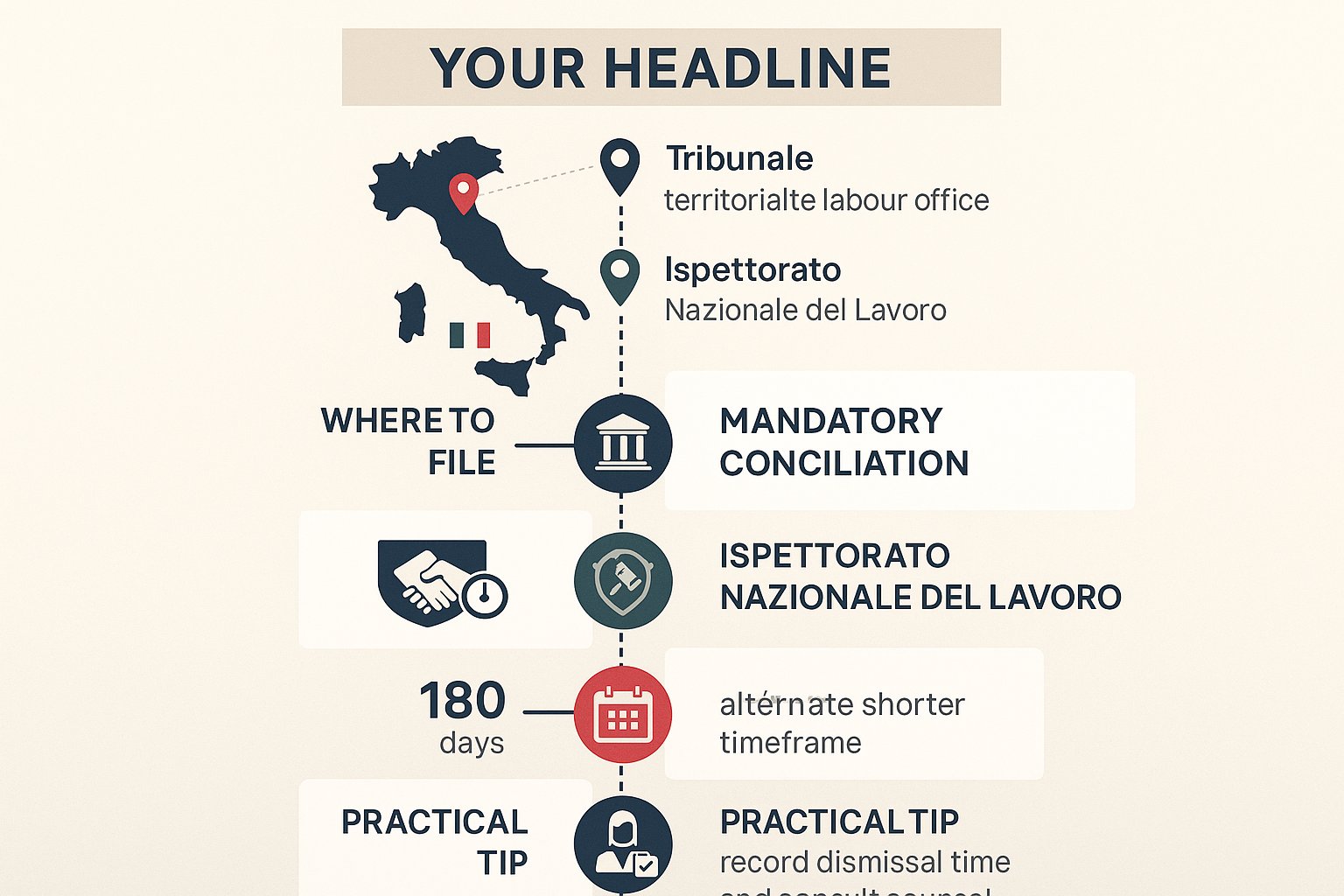 Cronologia verticale che mostra dove e quando presentare reclami di discriminazione in Italia.