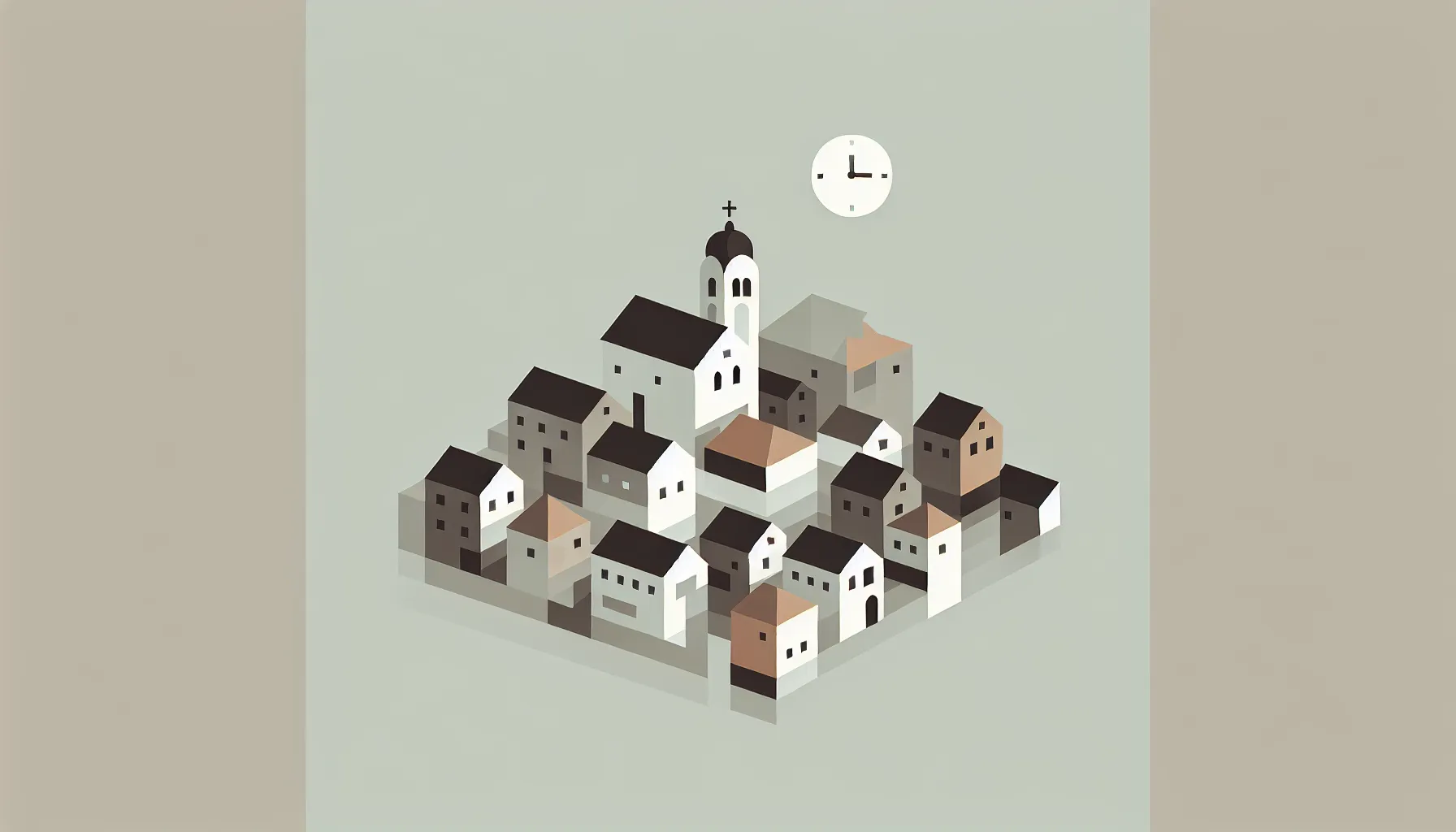 Simple illustration of a small Bosnian town during World War II