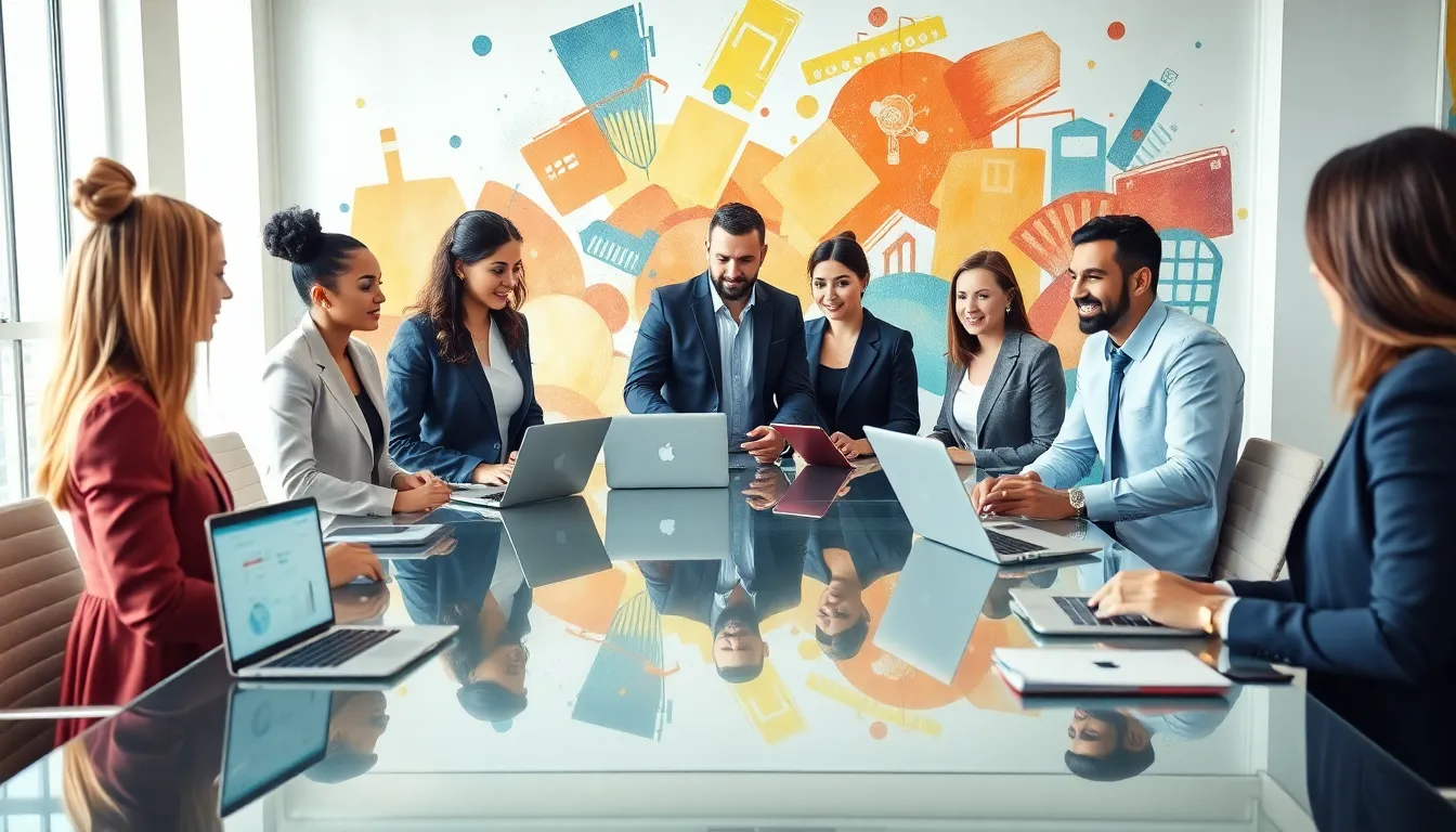 diverse team collaborating in a modern real estate office.