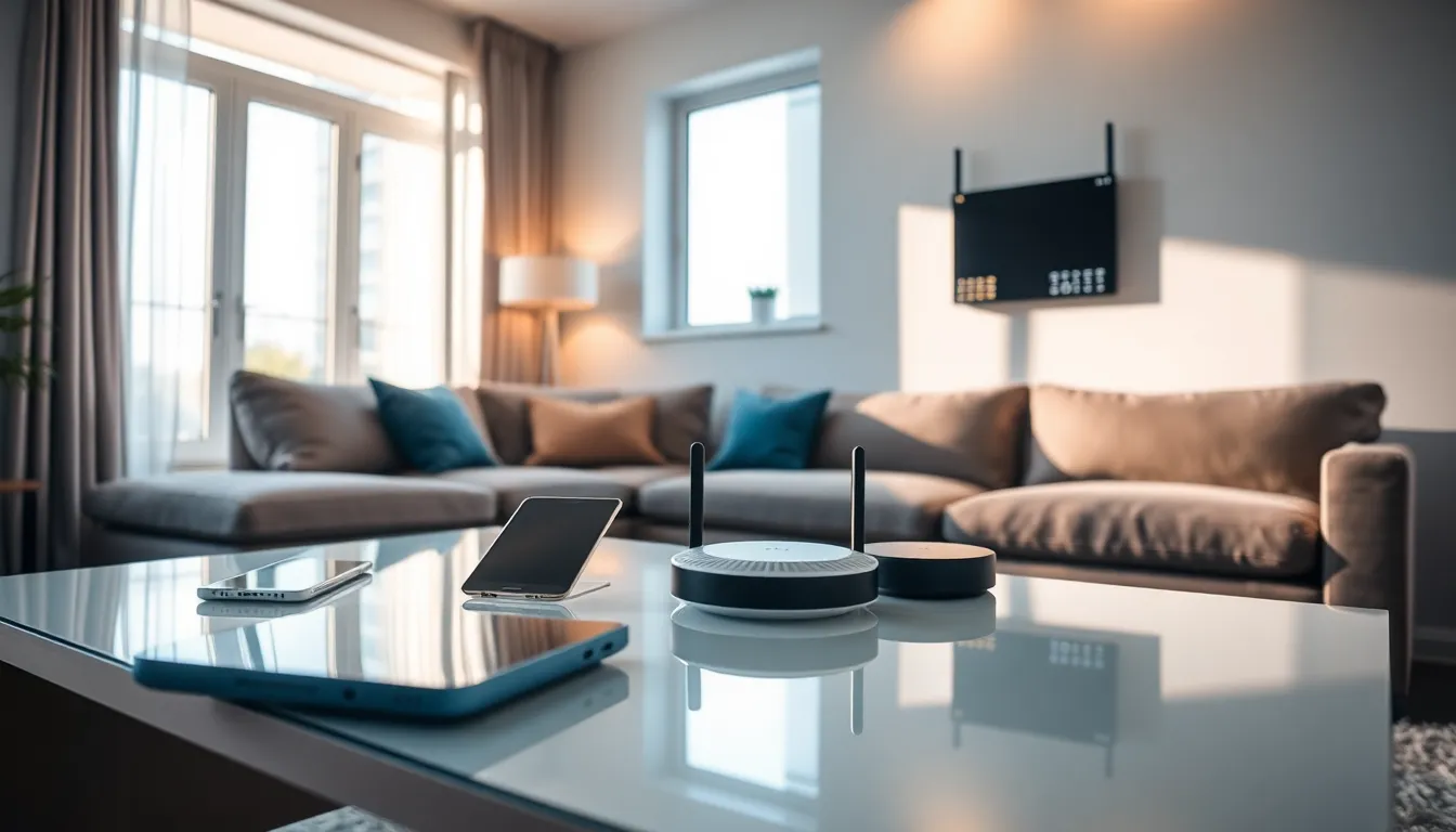 modern living room showcasing home networking devices and connectivity.