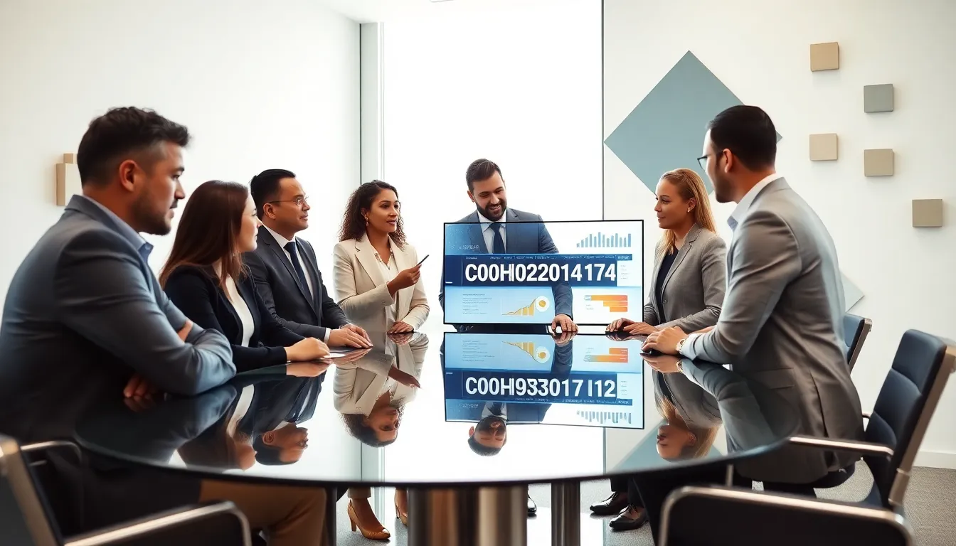 diverse team discussing the code C00HHA0220120134 in a modern office.