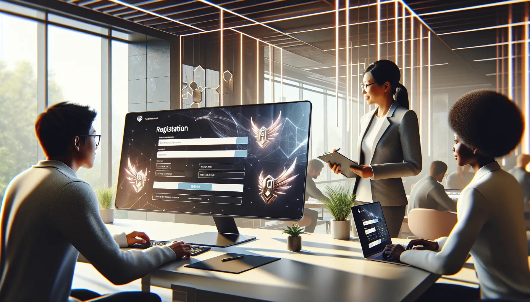 diverse professionals exploring the Mega Slot288 online gaming interface.