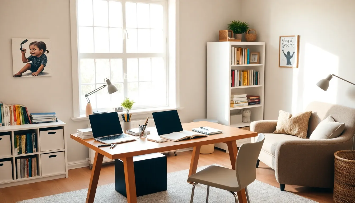 organized home school setting with study and reading areas.