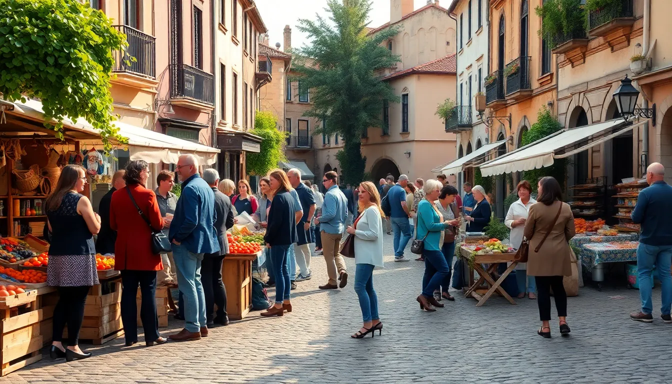 diverse residents at a lively market in Crussange.