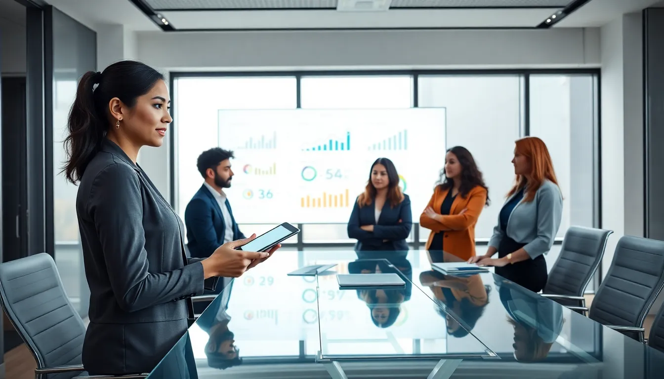 diverse team collaborating on data analytics in a modern office.