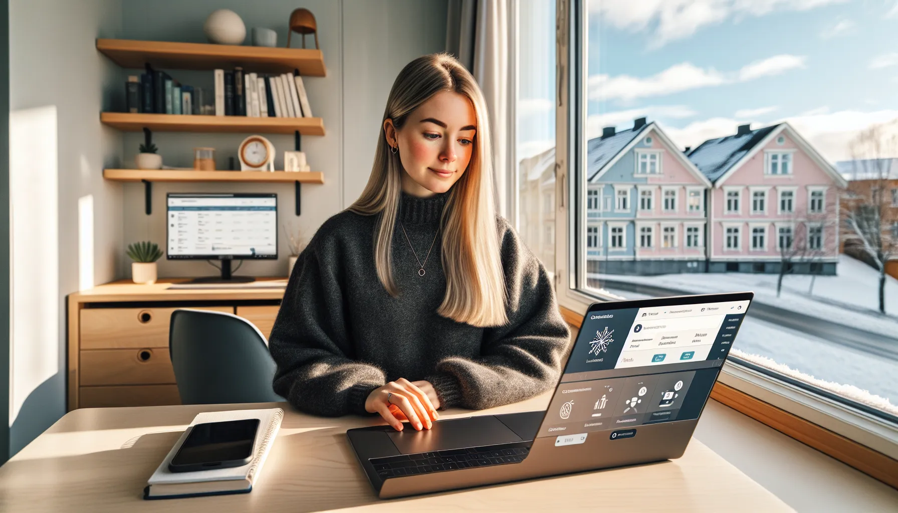 Norwegian student viewing structured online course with progress bar and feedback.