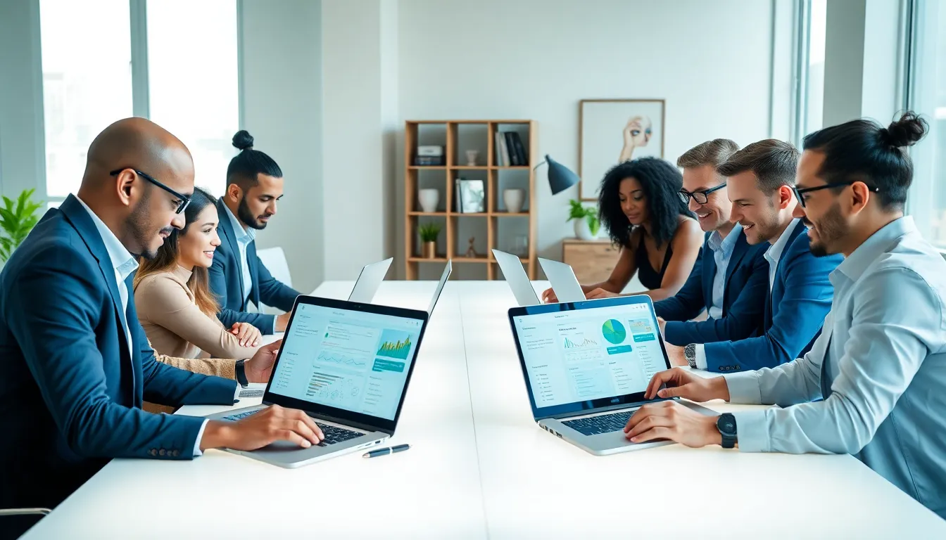 diverse professionals collaborating in a modern office.