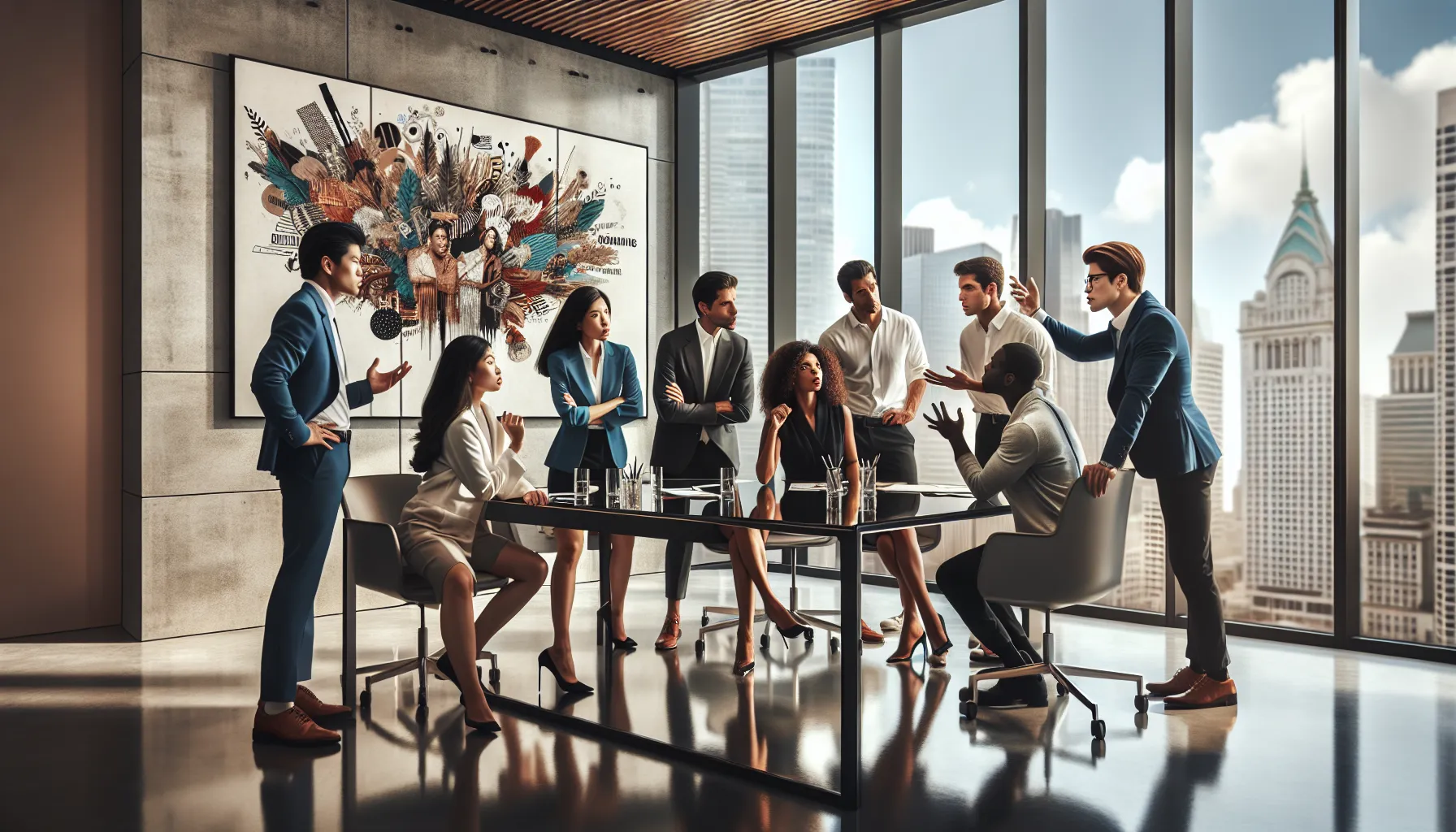 diverse professionals engaged in a coaching session in a modern office.