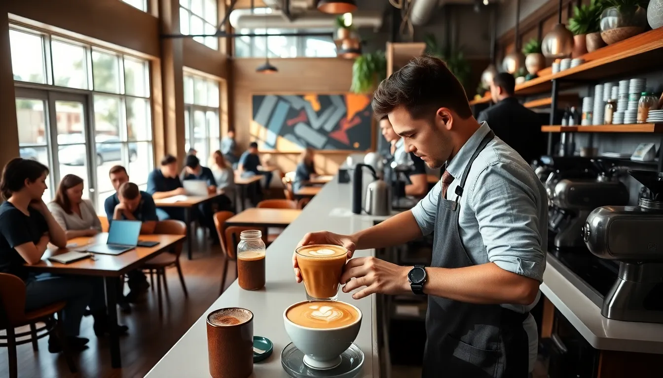diverse group enjoying coffee in a Gainesville caf&eacute;.