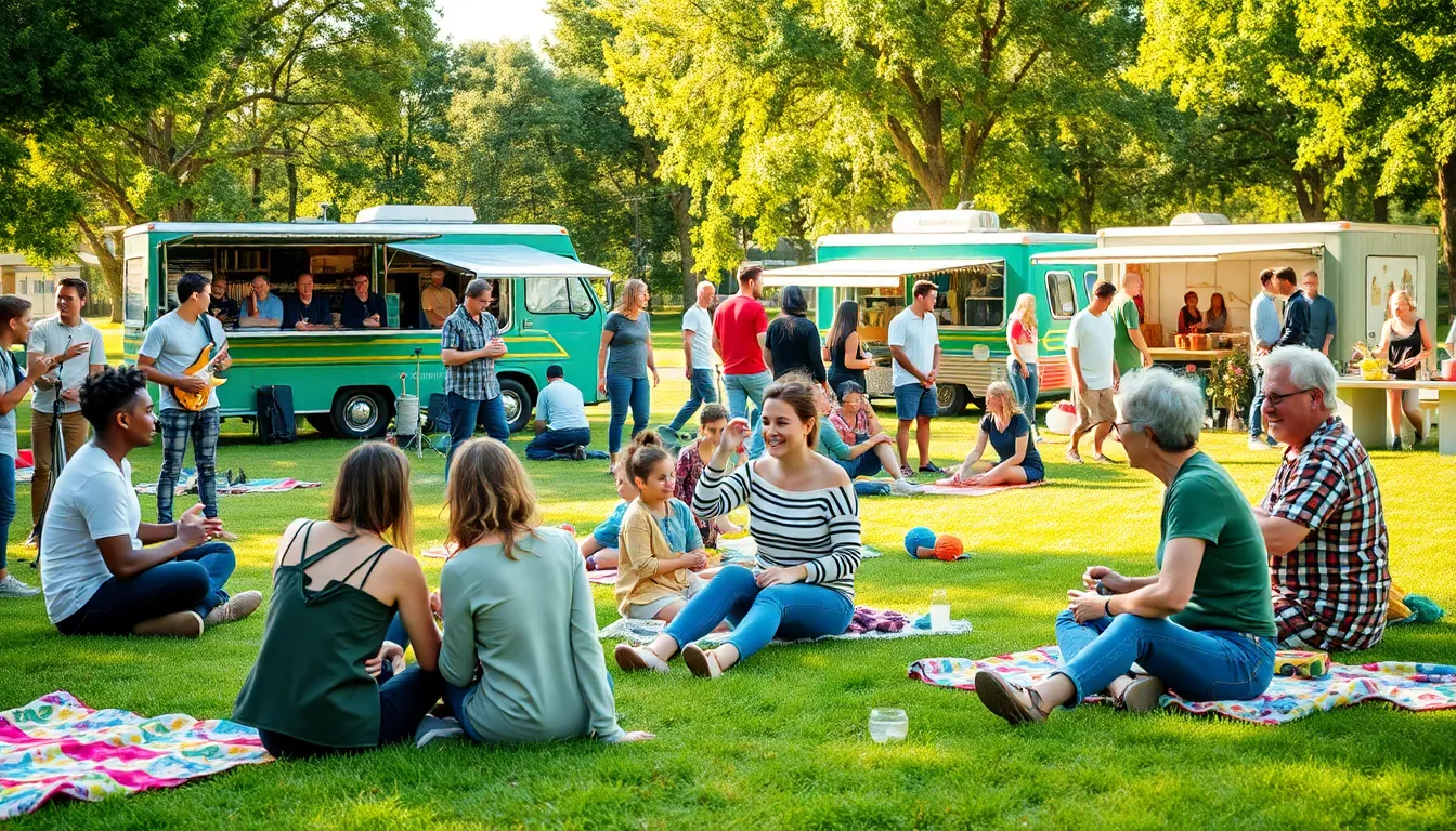 community members enjoying affordable outdoor events in a park.