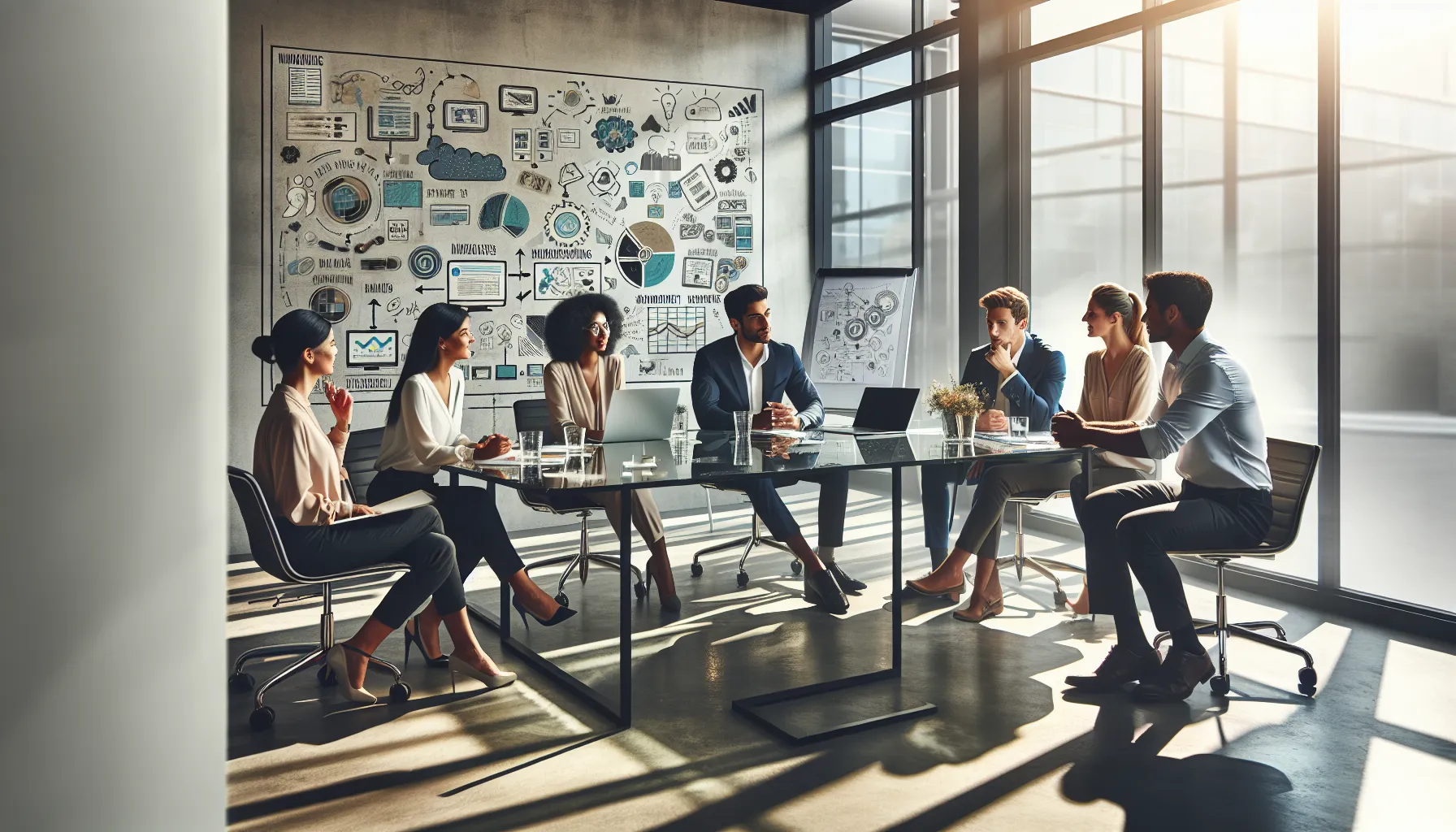 diverse professionals collaborating in a modern office setting.