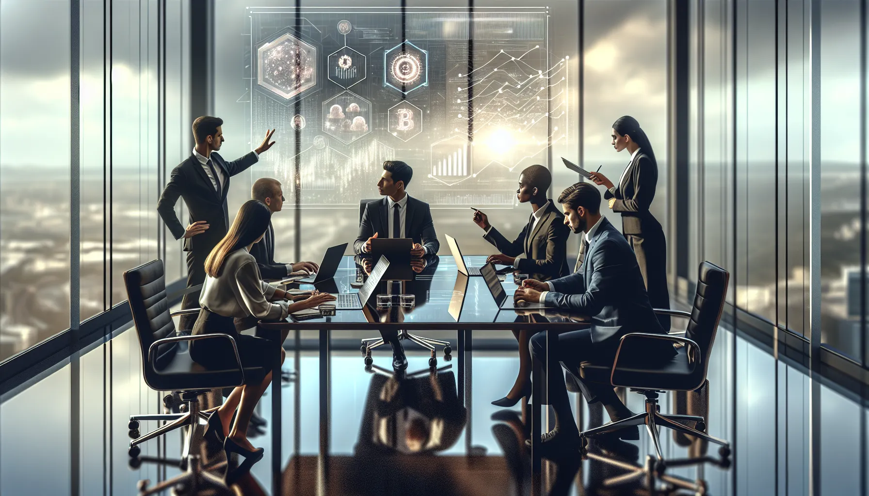 diverse team discussing data analytics in a modern office.