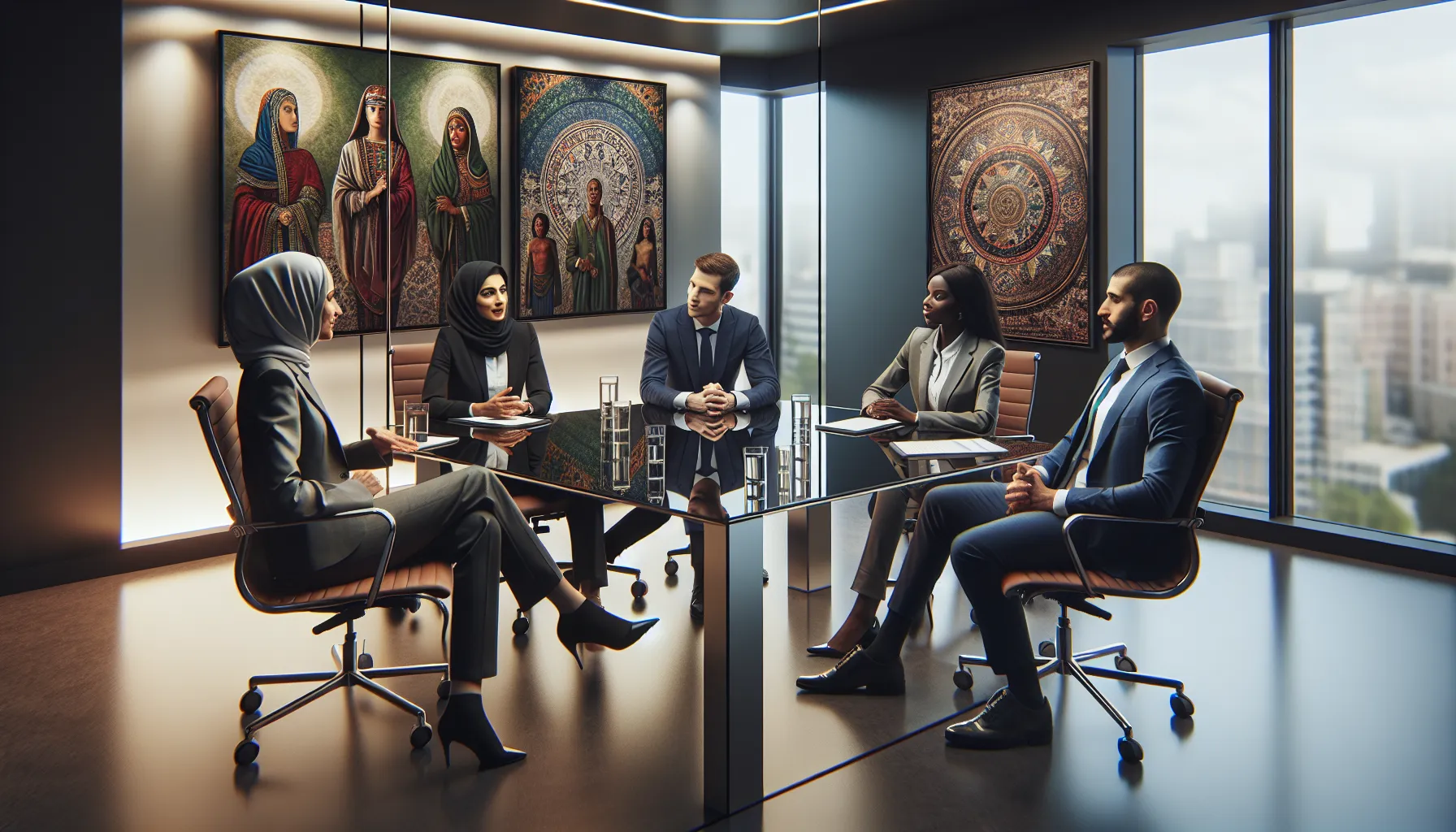 diverse professionals discussing cultural challenges in a modern office.