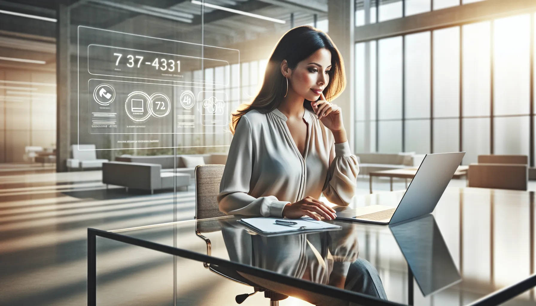 professional analyzing a toll-free number in a modern office.