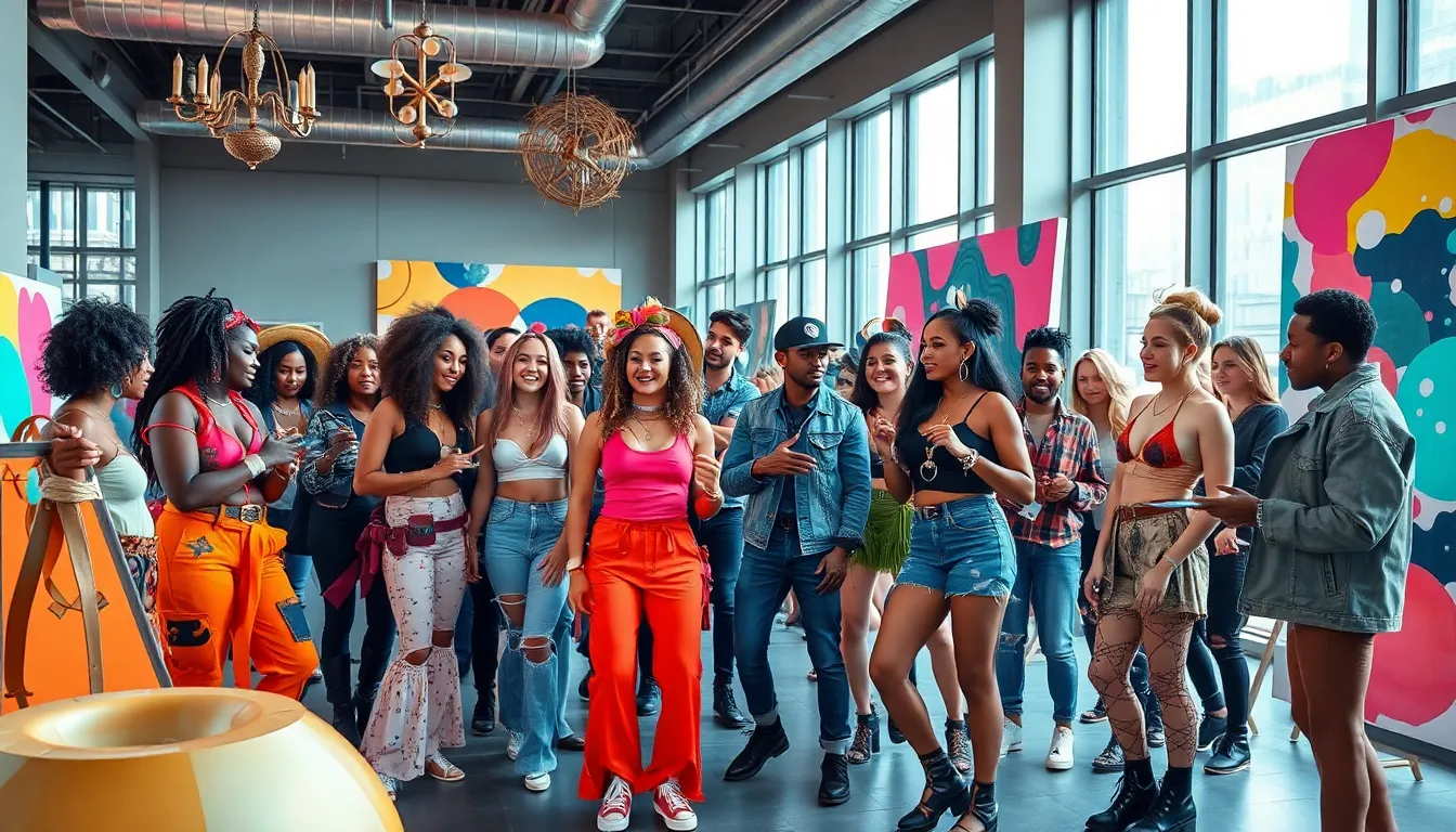 diverse group expressing creativity in a vibrant urban setting.