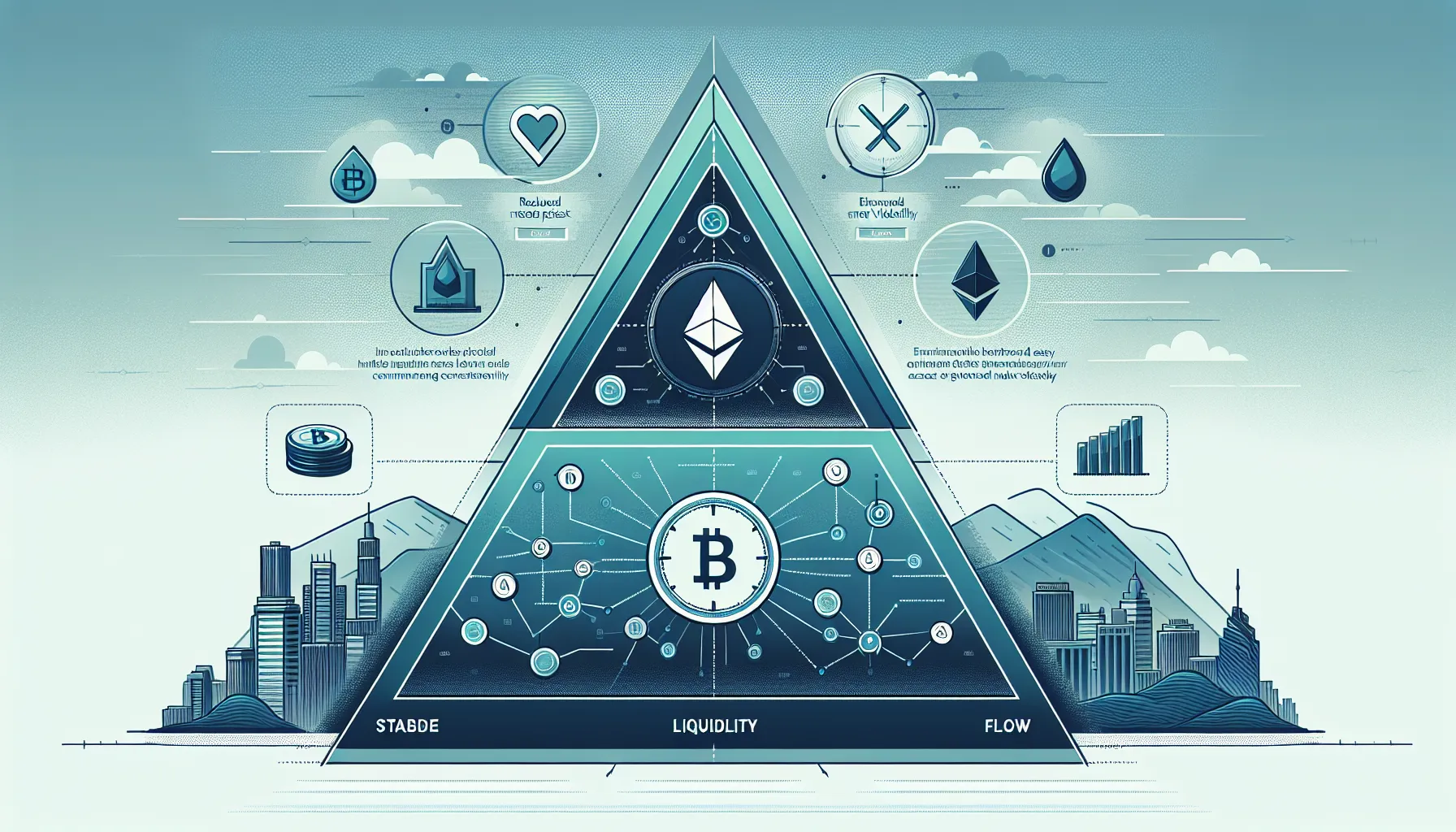 Three-tiered pyramid showing major crypto advantages: stability, liquidity, and proven track record.