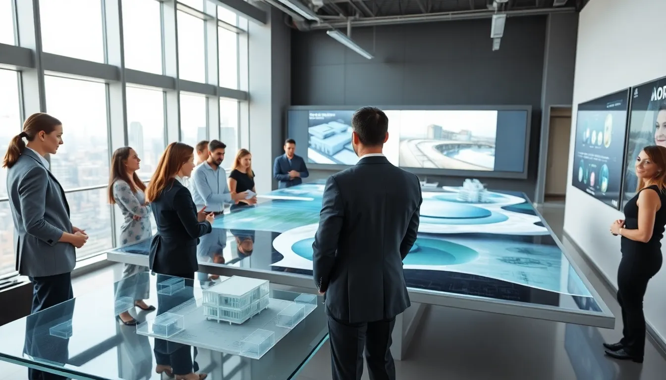 diverse team discussing modern adaptable architecture designs.