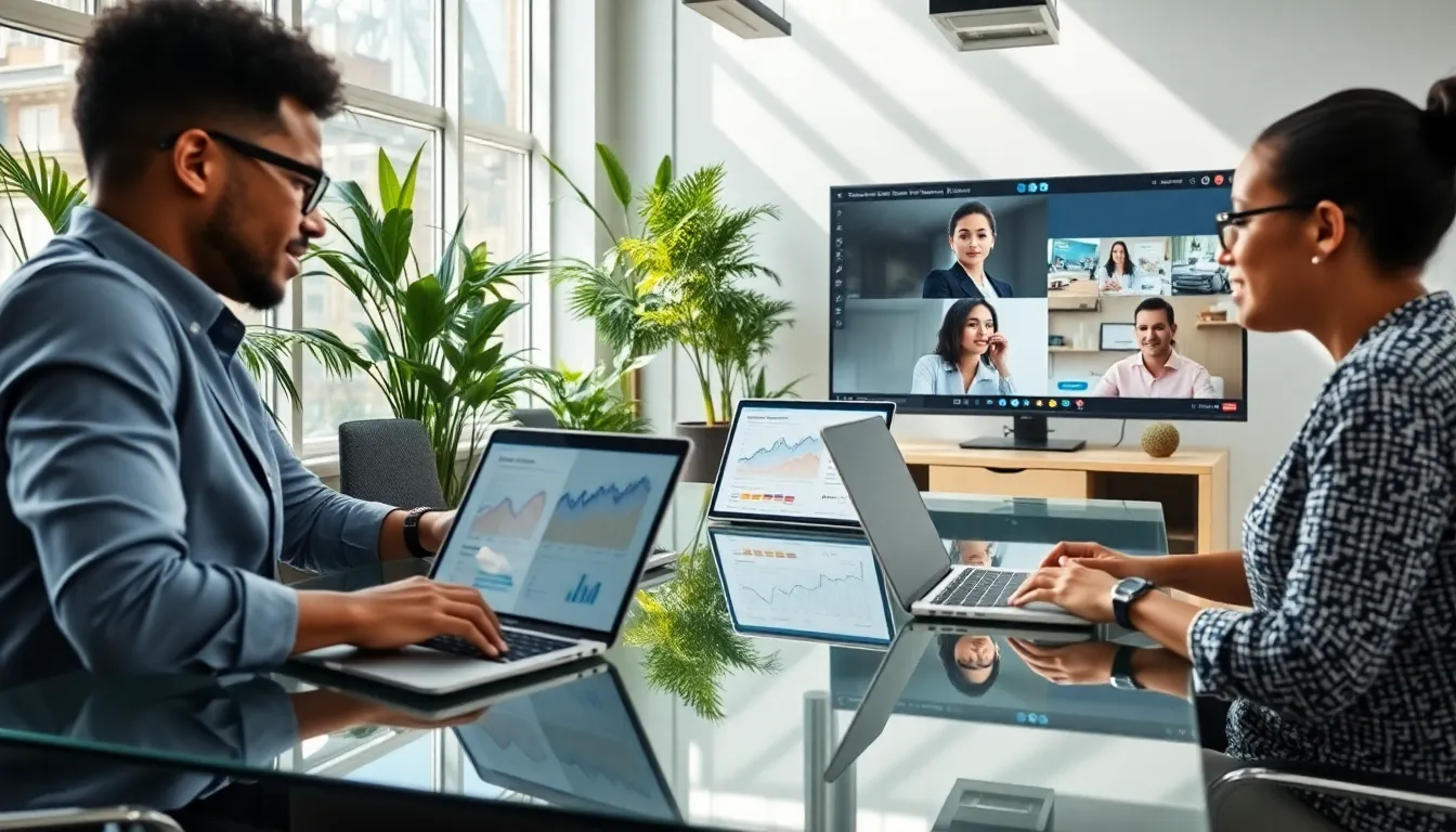 diverse professionals collaborating in a modern office setting.