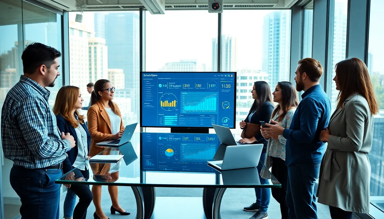 diverse team collaborating in a modern office on DevOps projects.