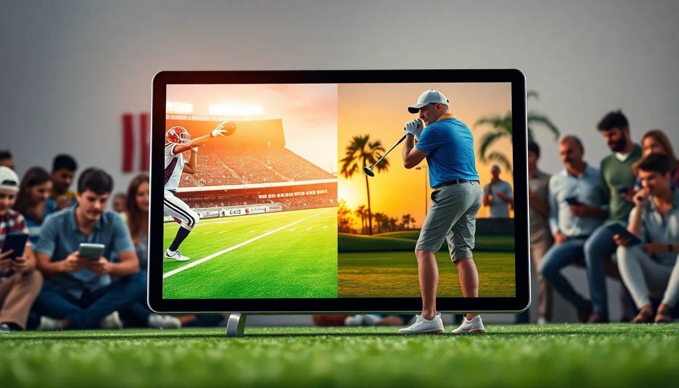 A digital display showcasing football and golf posts on LatestSportsBuzz.