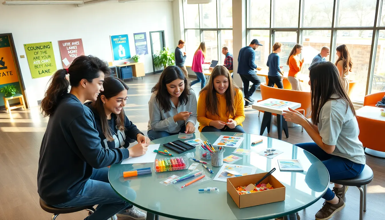 diverse teens engaging in creative activities at a community center.