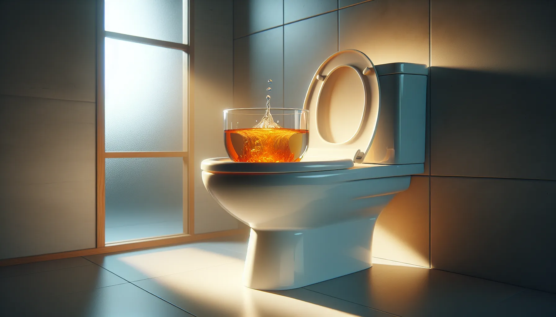 urine sinking in water of a modern toilet.