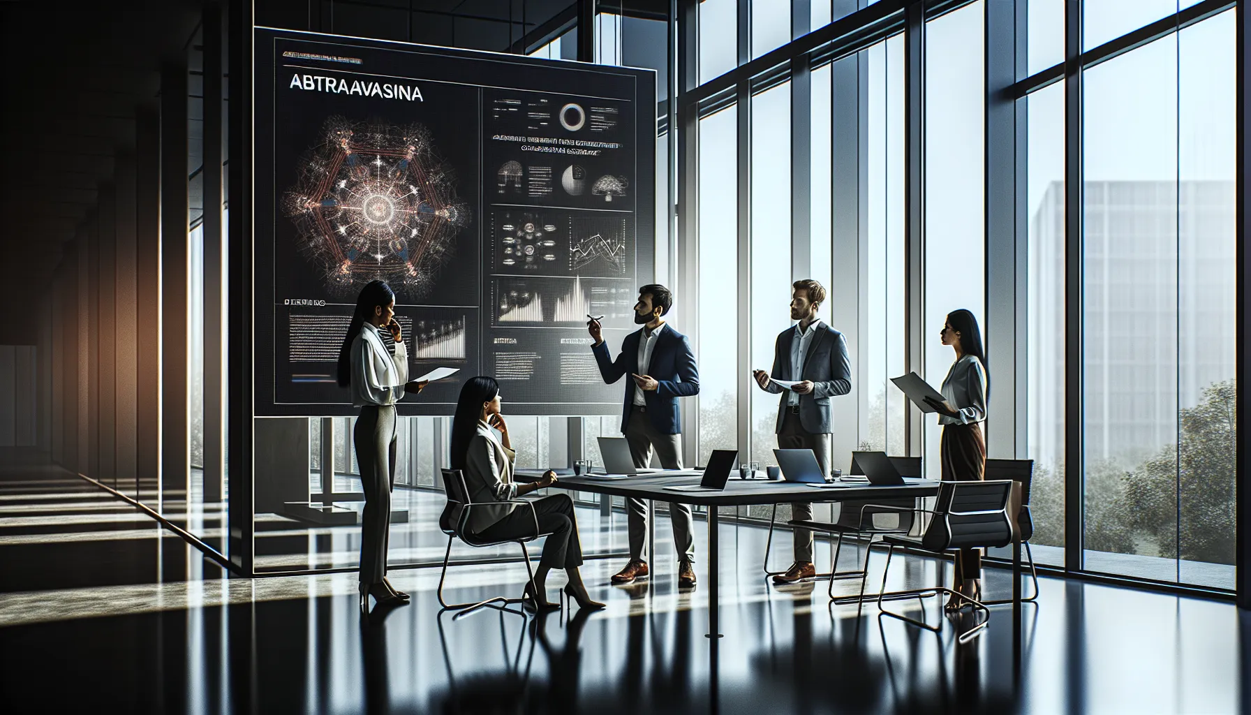diverse team discussing Abtravasna in a modern conference room.