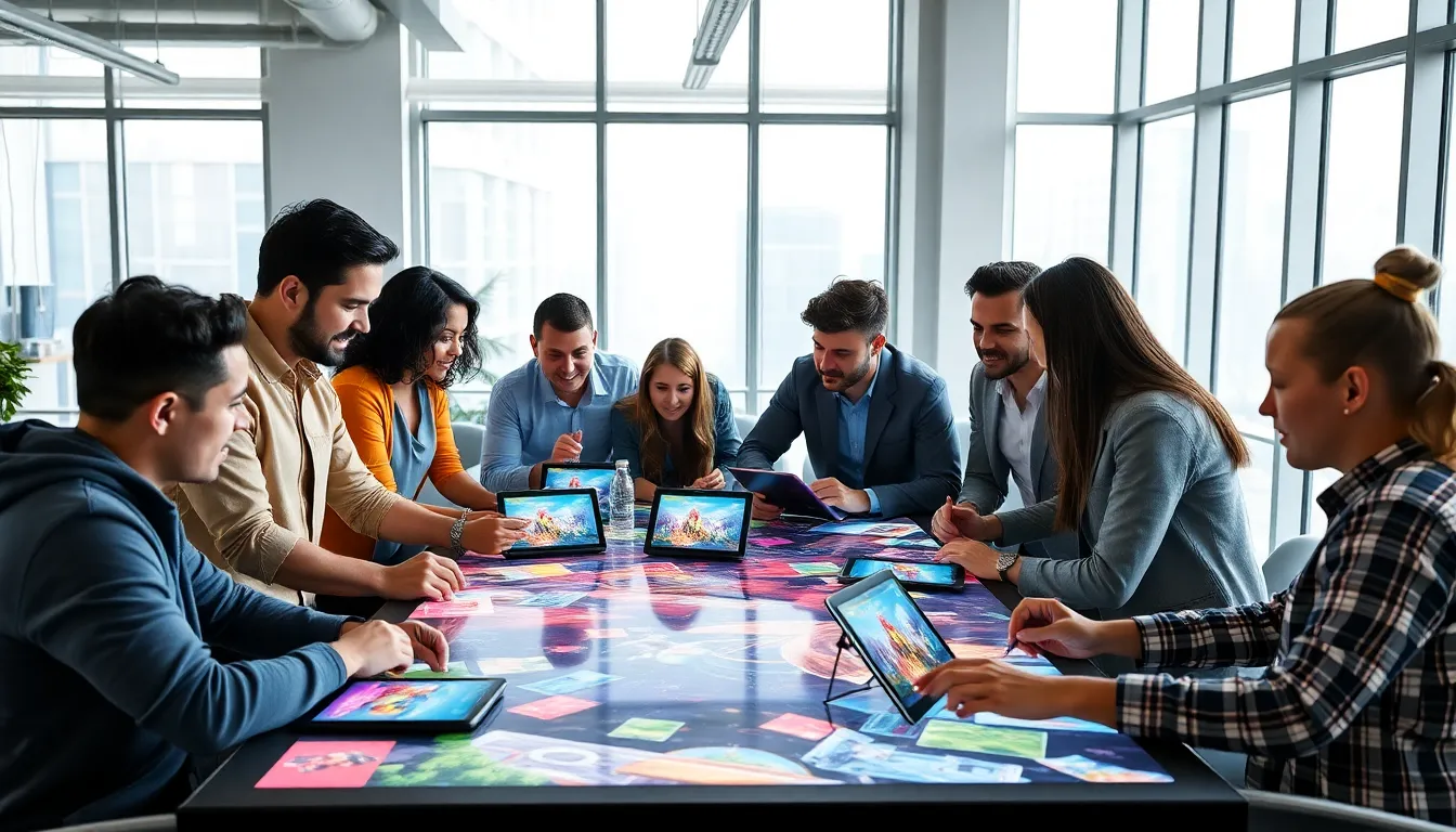 diverse team of game developers creating graphic adventure games.