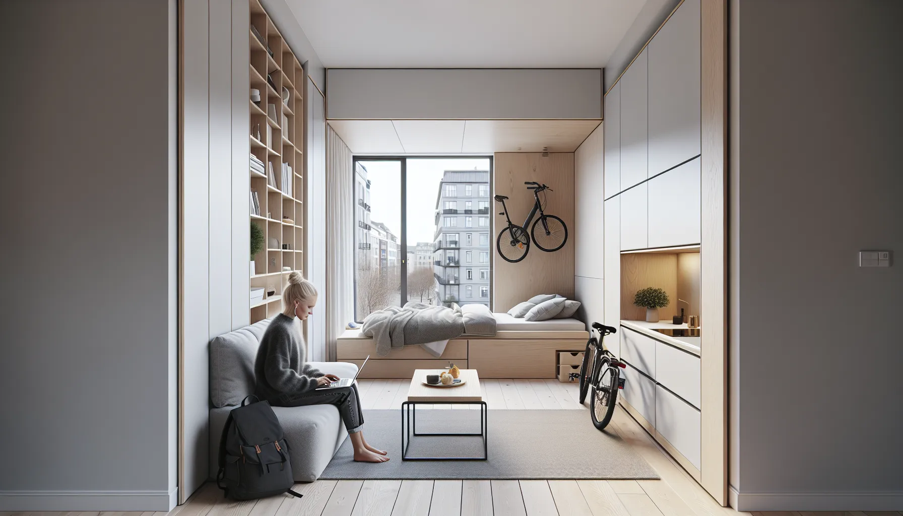 De mest populære boligtypene blant unge kjøpere 3 Compact oslo apartment with smart storage and city tram outside the window.