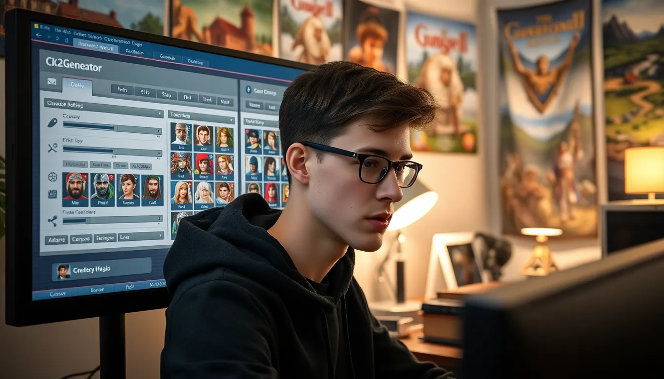 a gamer customizing characters on a computer screen for Crusader Kings II.