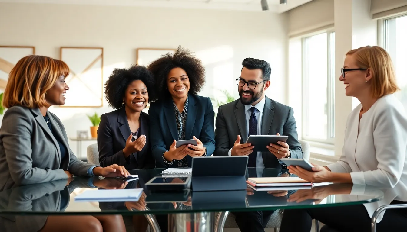 diverse professionals discussing the concept of bruunalove in a modern office.