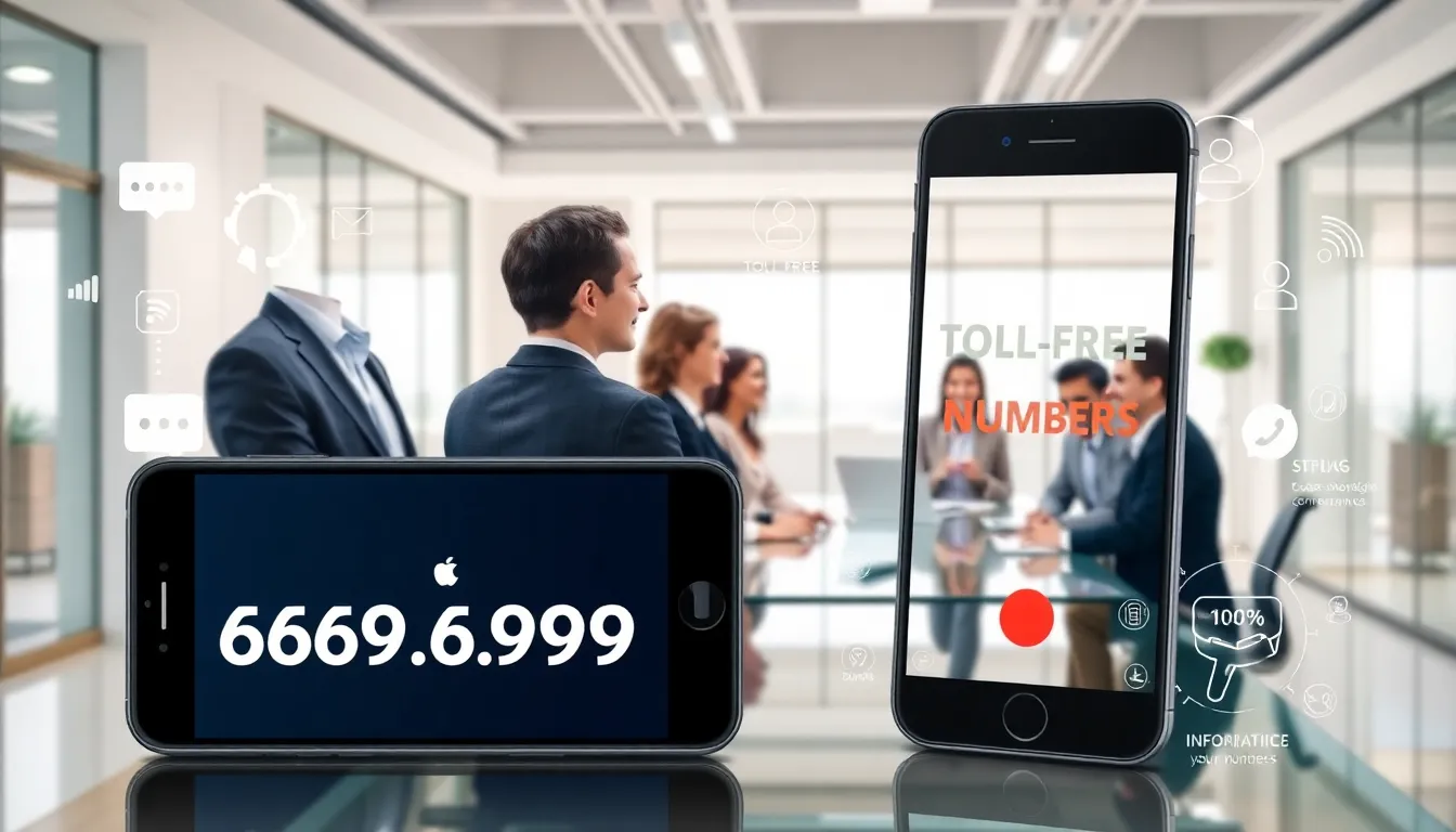 Illustration of toll-free number in a modern office setting.