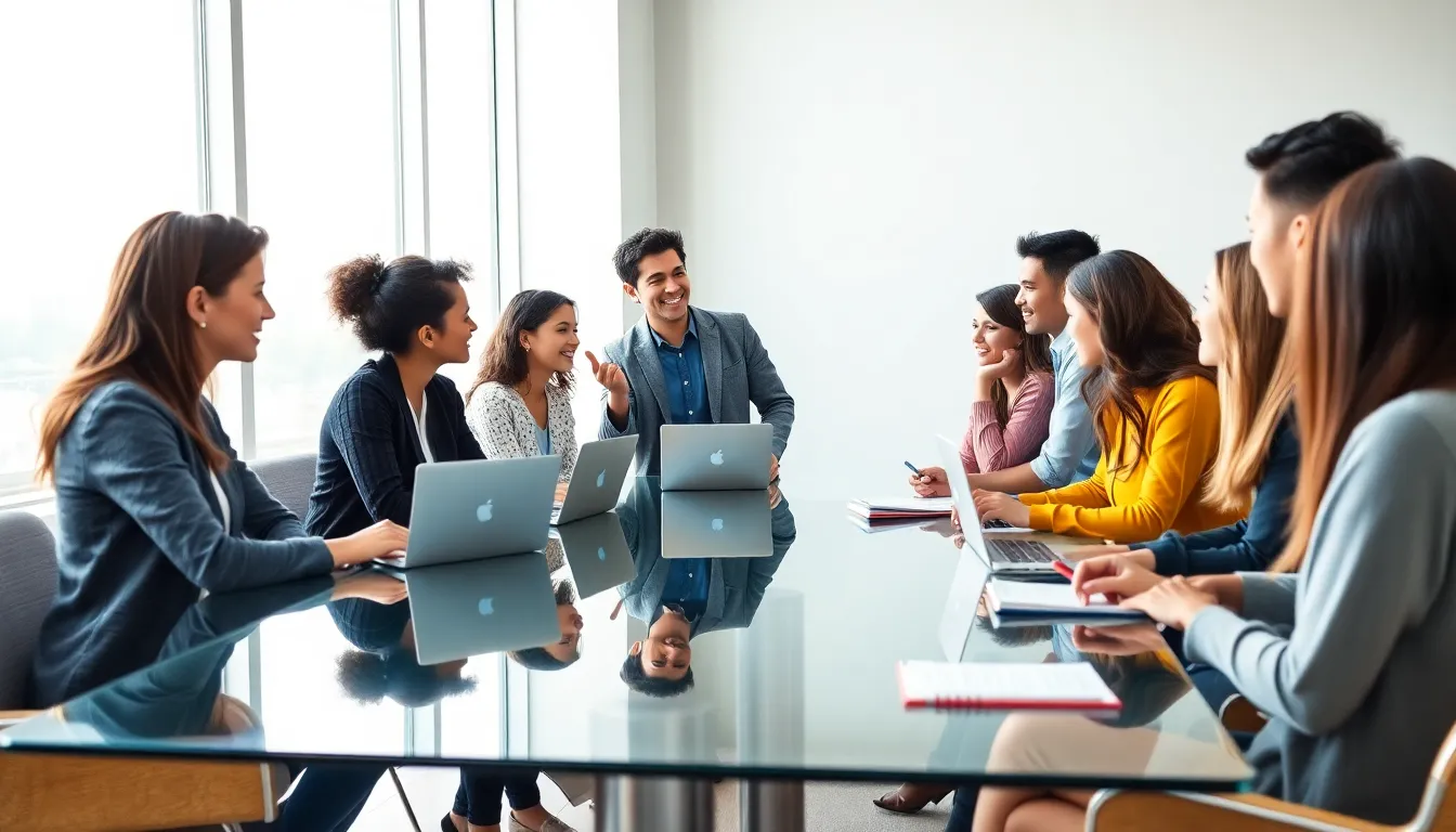 diverse professionals collaborating in a modern office.
