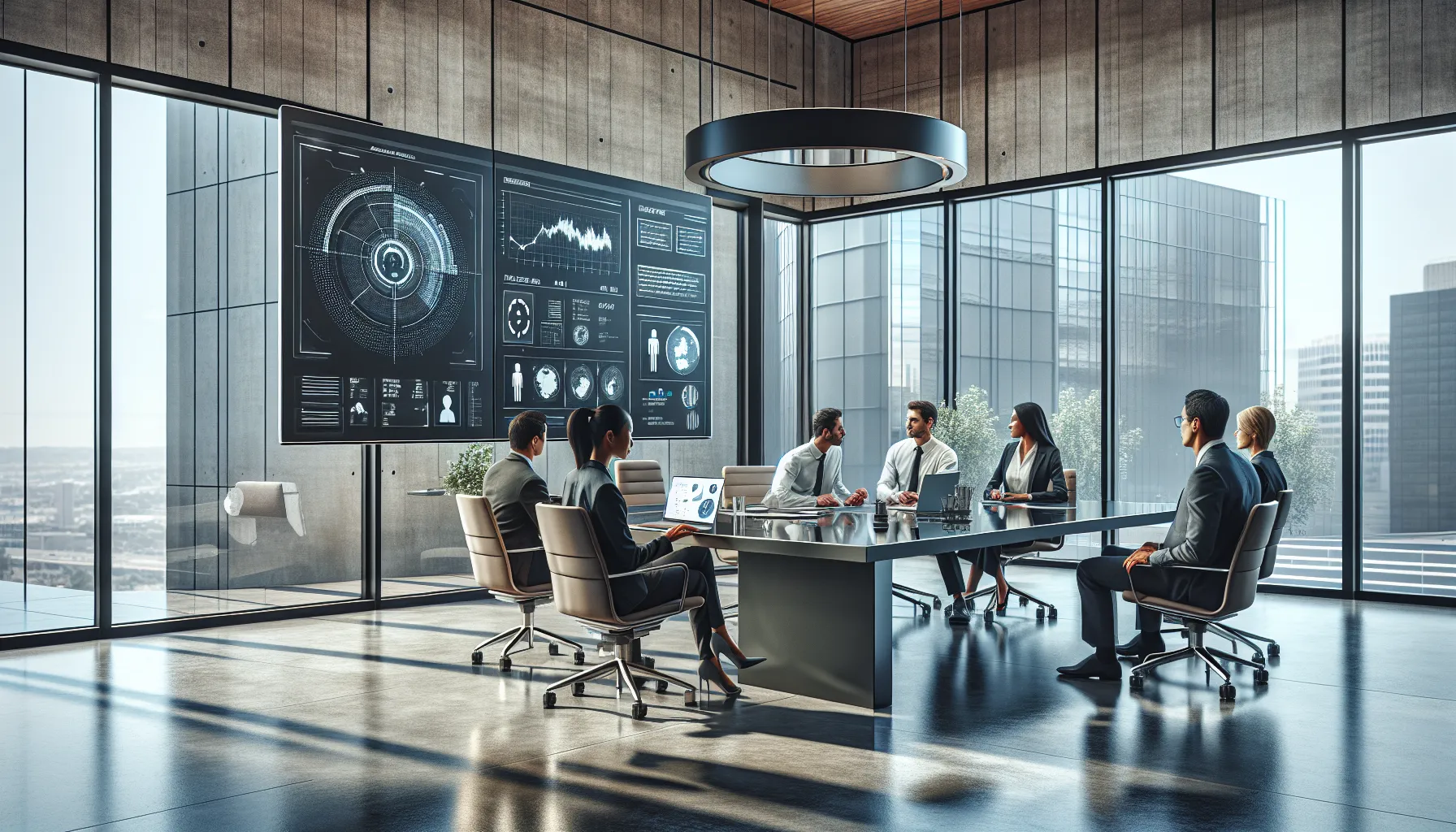 diverse team discussing Gfxrobotection AI software in a modern office.