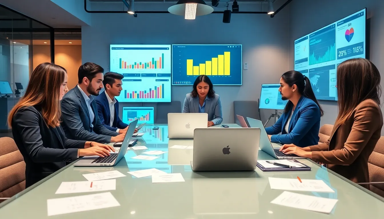 diverse team collaborating in a modern digital marketing office.