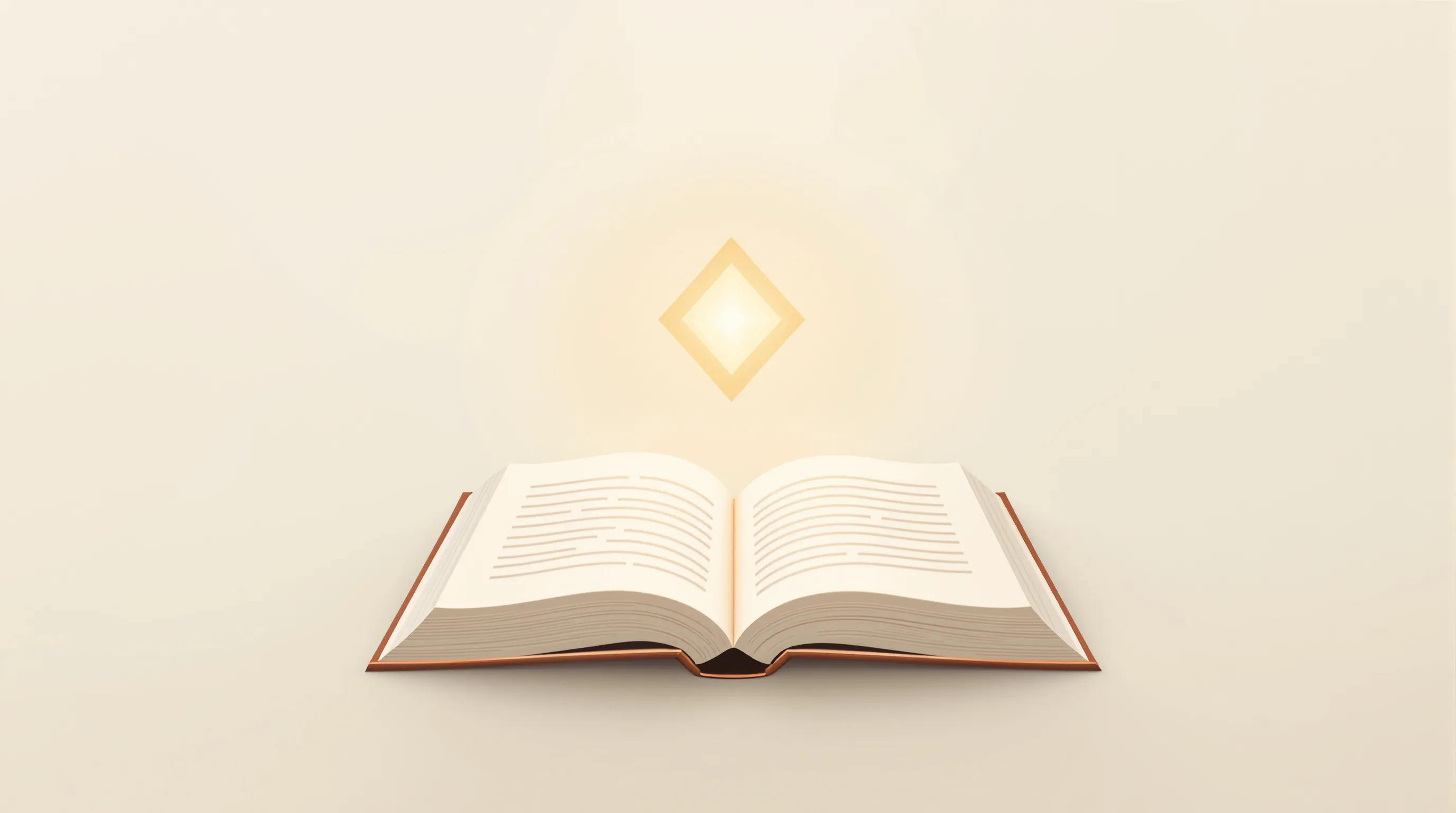 Open book with glowing light on a clean minimal background.