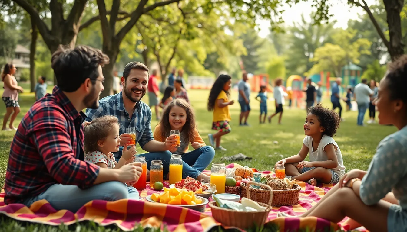 diverse community gathering in a park celebrating togetherness.