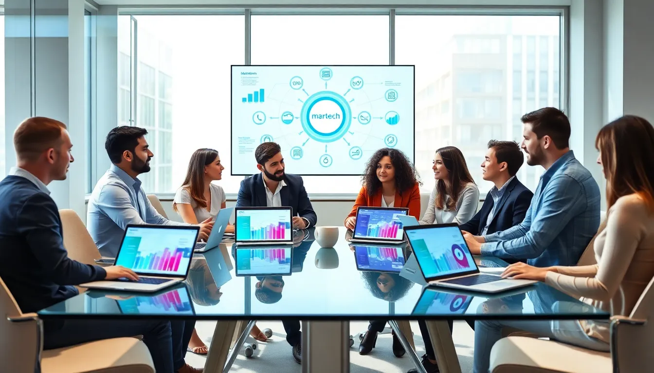 diverse marketing team collaborating in a modern office setting.