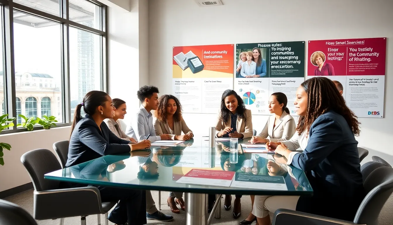 diverse group collaborating in a modern office for community upliftment.