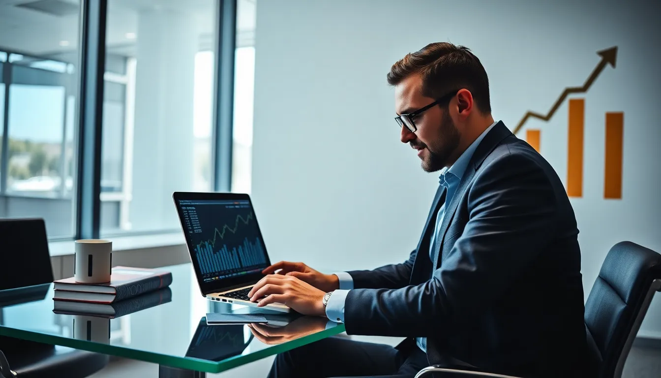 entrepreneur reviewing business performance in a modern office.