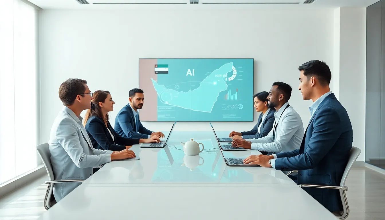 diverse team discussing artificial intelligence in a modern office.