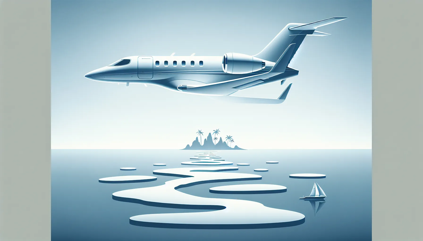 a minimal outline of a private jet flying over the Florida Keys