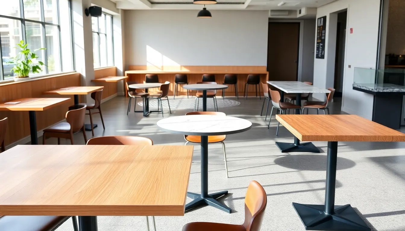various professional cafe table tops in a modern Australian café