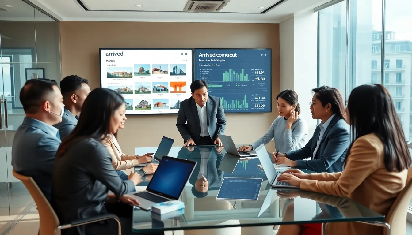 diverse team discussing real estate investment insights in a modern office.